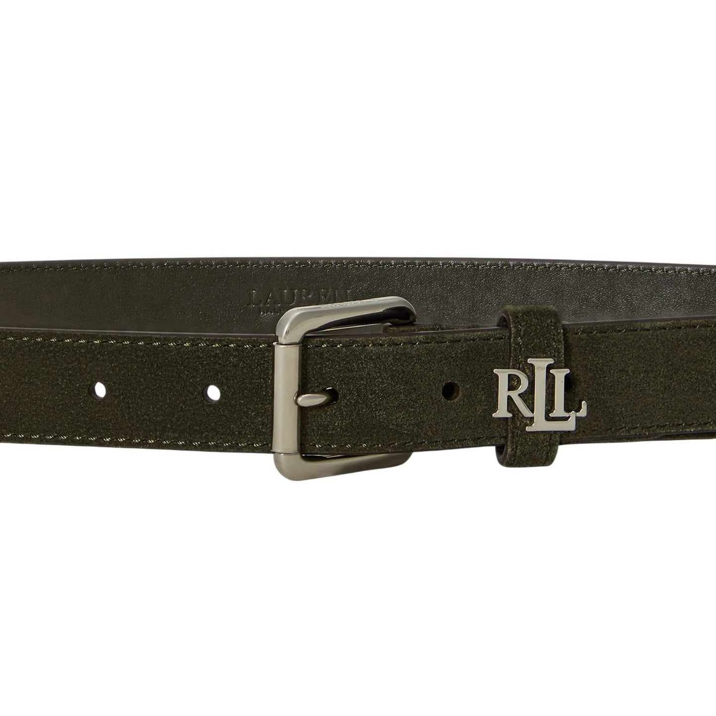 Dark Olive - Back - Ralph Lauren Womens-Ladies The Lauren Logo Suede Belt