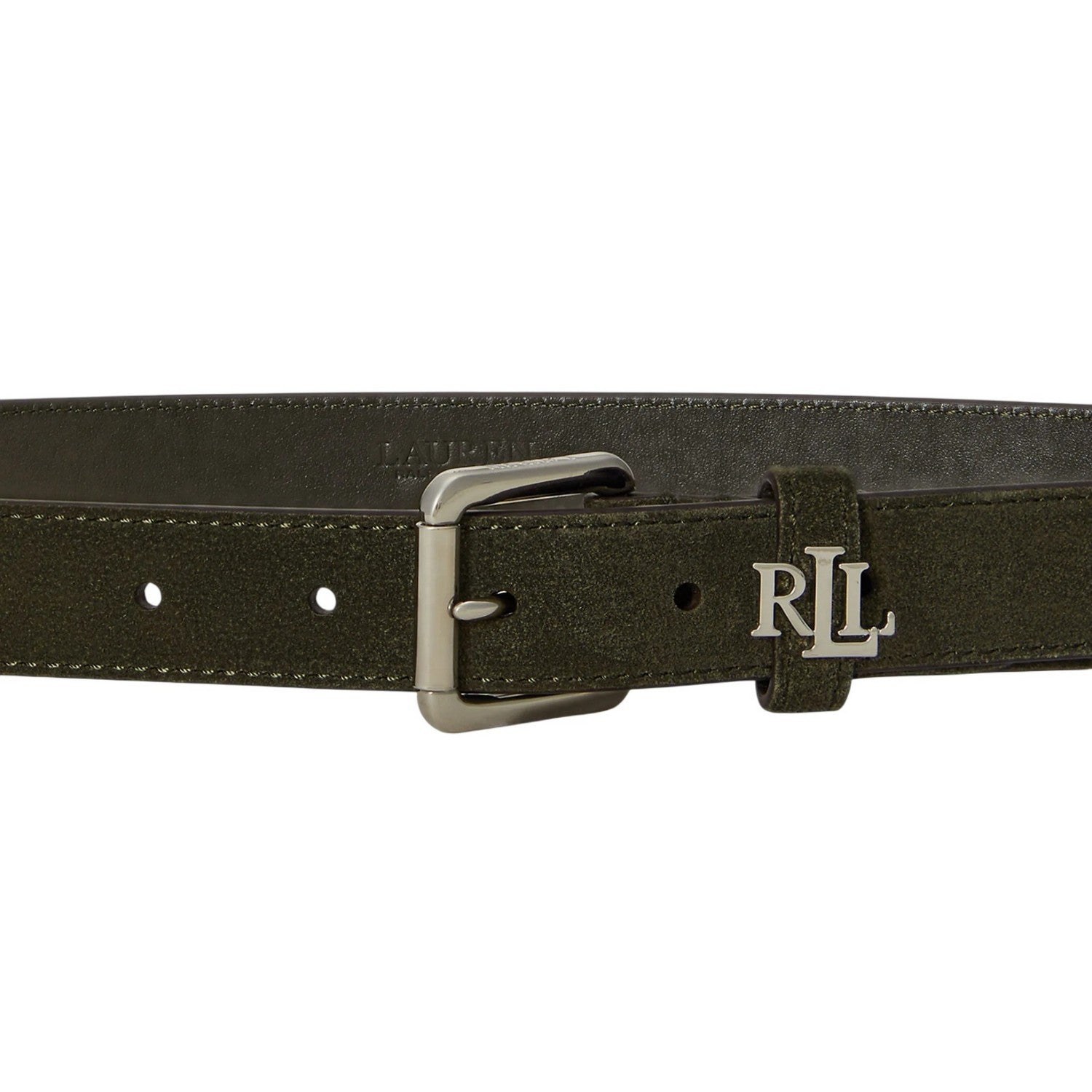 Dark Olive - Back - Ralph Lauren Womens-Ladies The Lauren Logo Suede Belt