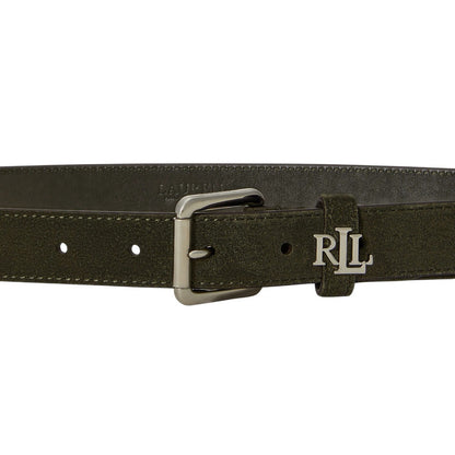 Dark Olive - Back - Ralph Lauren Womens-Ladies The Lauren Logo Suede Belt
