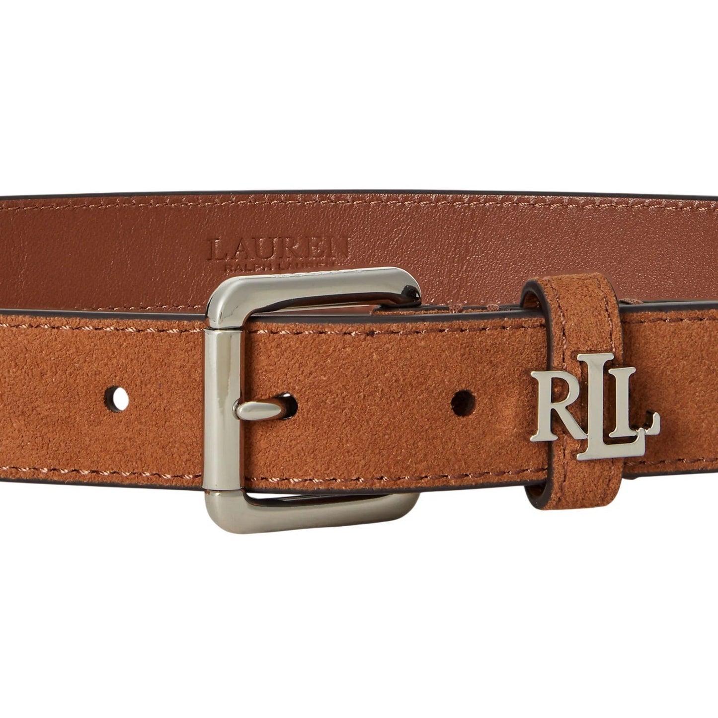Tan - Back - Ralph Lauren Womens-Ladies The Lauren Logo Suede Belt