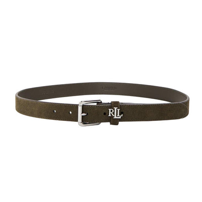 Dark Olive - Front - Ralph Lauren Womens-Ladies The Lauren Logo Suede Belt