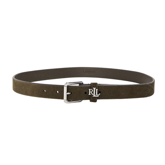 Dark Olive - Front - Ralph Lauren Womens-Ladies The Lauren Logo Suede Belt