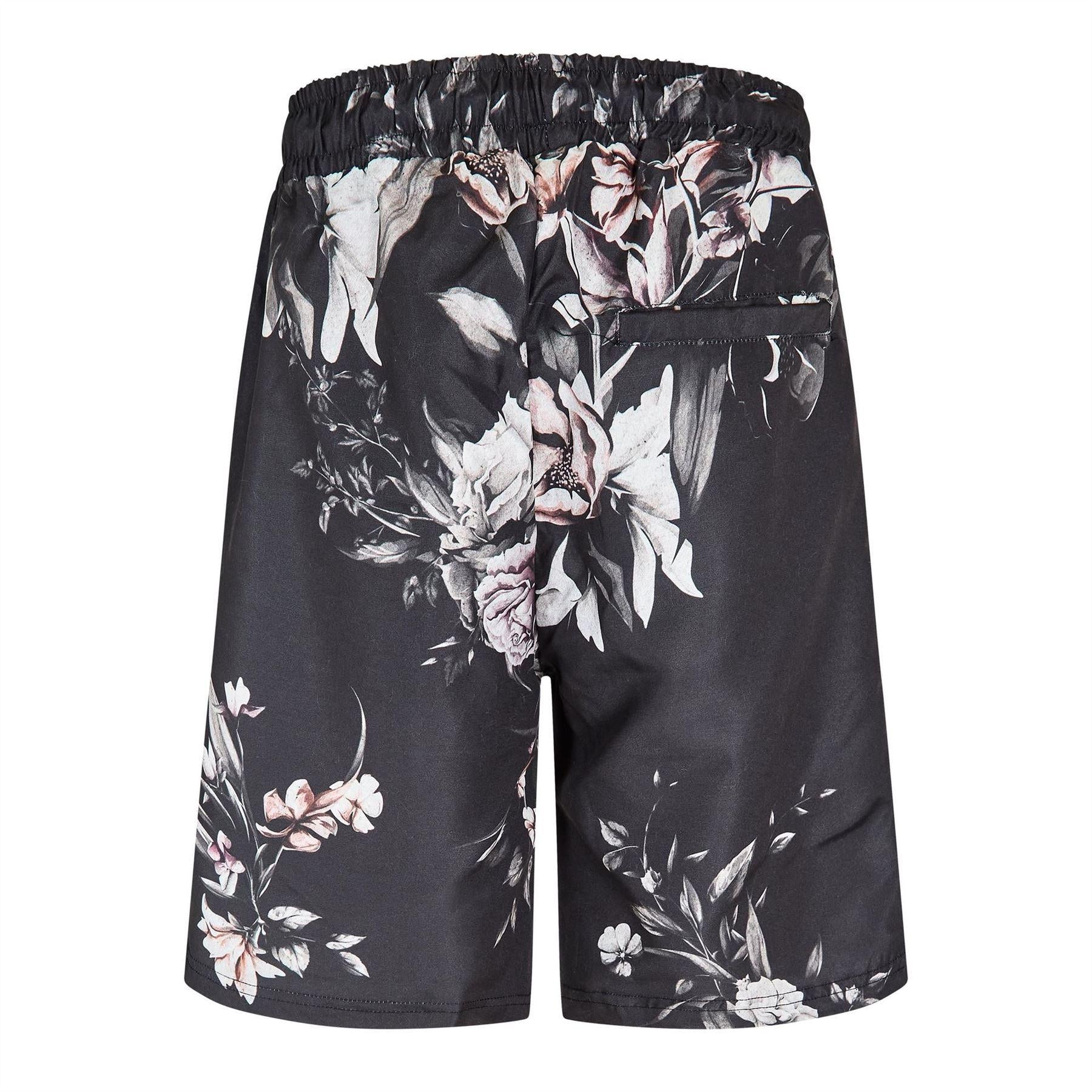 Black - Back - Criminal Damage Mens Sinclair Fleece Floral Relaxed Fit Shorts