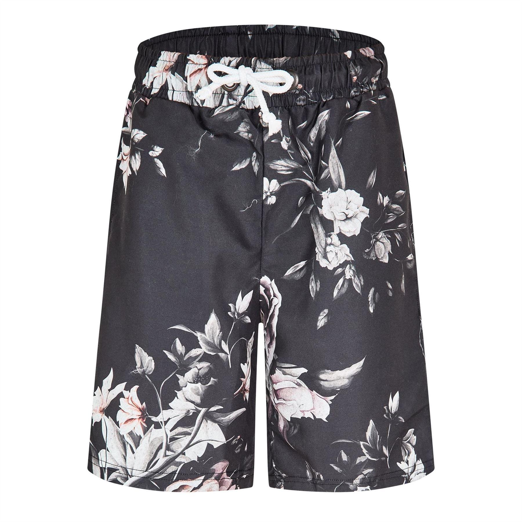 Black - Front - Criminal Damage Mens Sinclair Fleece Floral Relaxed Fit Shorts