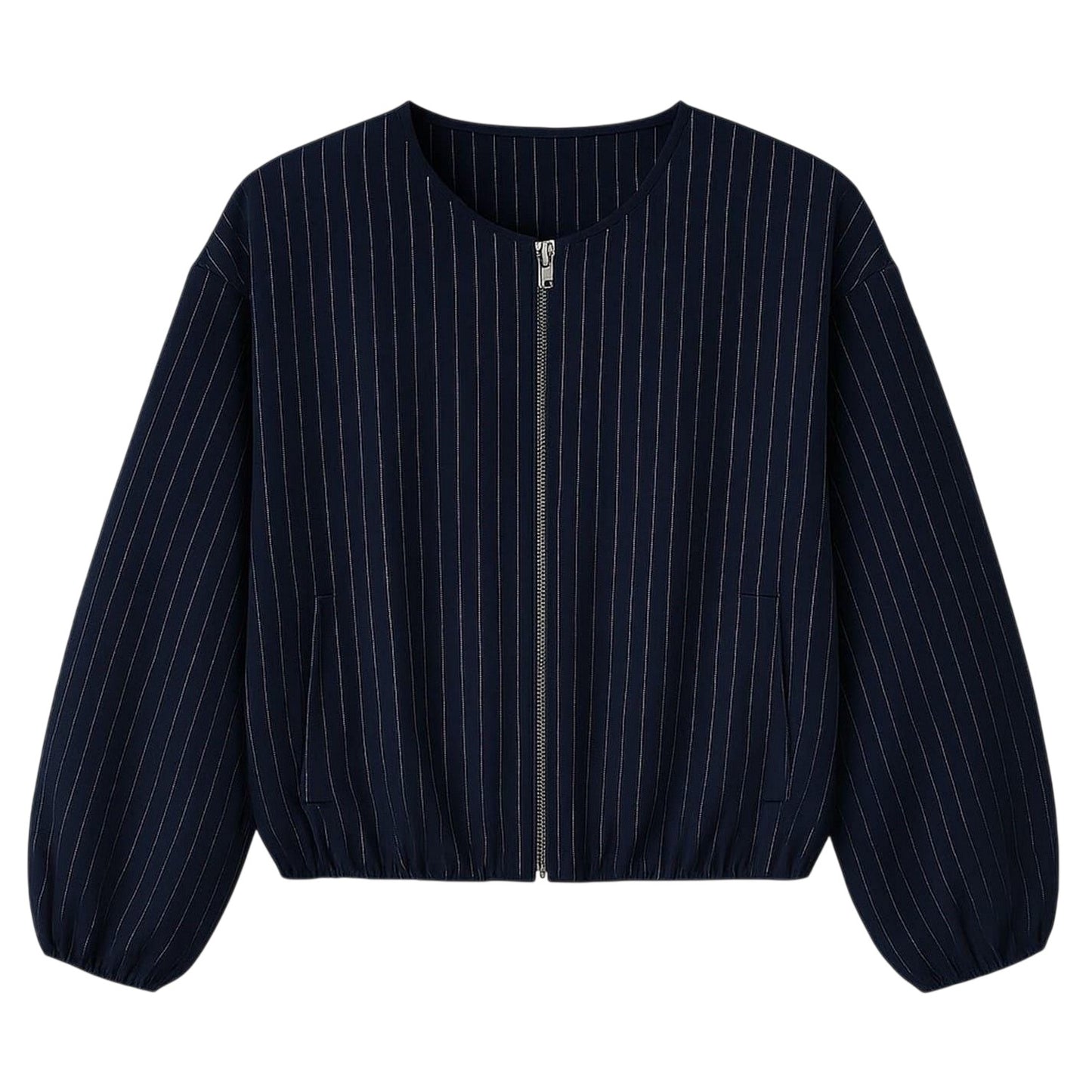 Navy - Front - I Saw It First Womens-Ladies Fitted Puffed Bomber Jacket