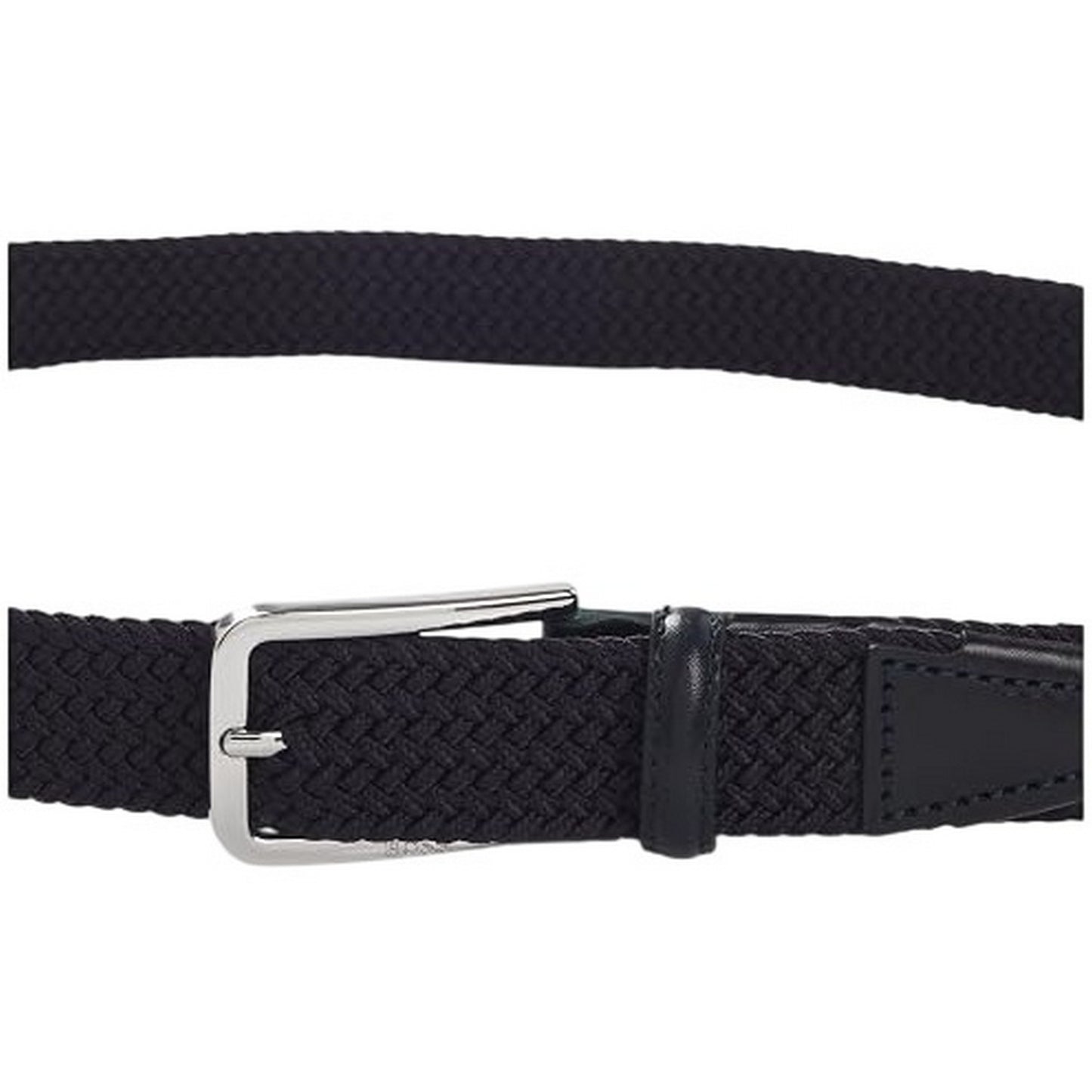Black - Back - Boss Mens Braided Leather Trim Belt