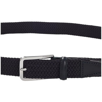 Black - Back - Boss Mens Braided Leather Trim Belt