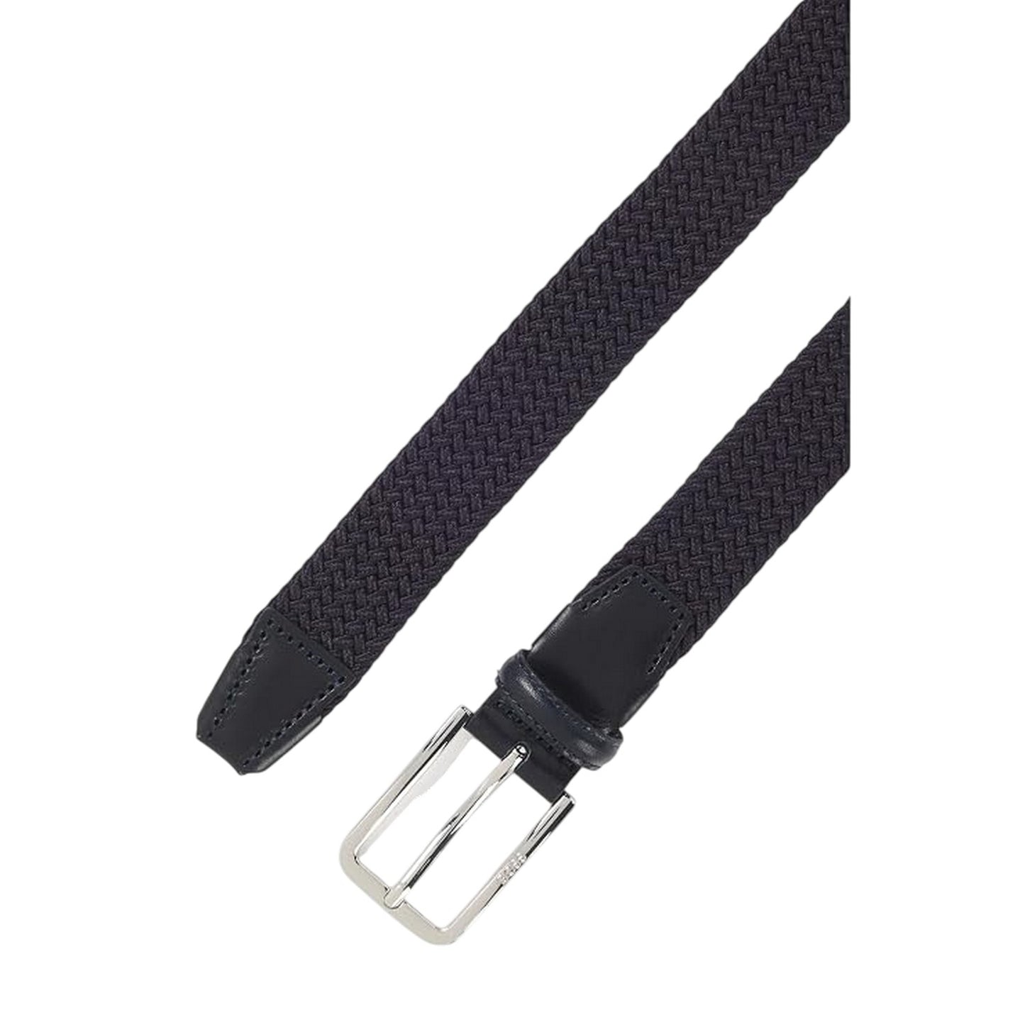 Black - Side - Boss Mens Braided Leather Trim Belt
