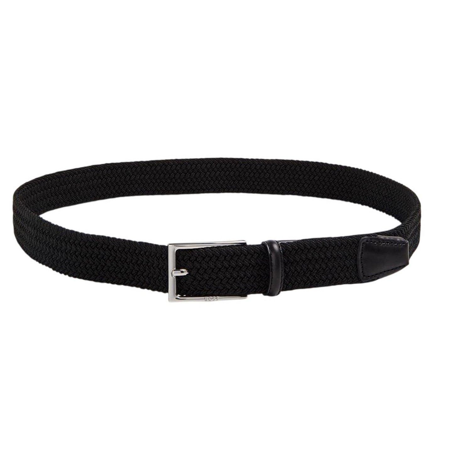 Black - Front - Boss Mens Braided Leather Trim Belt