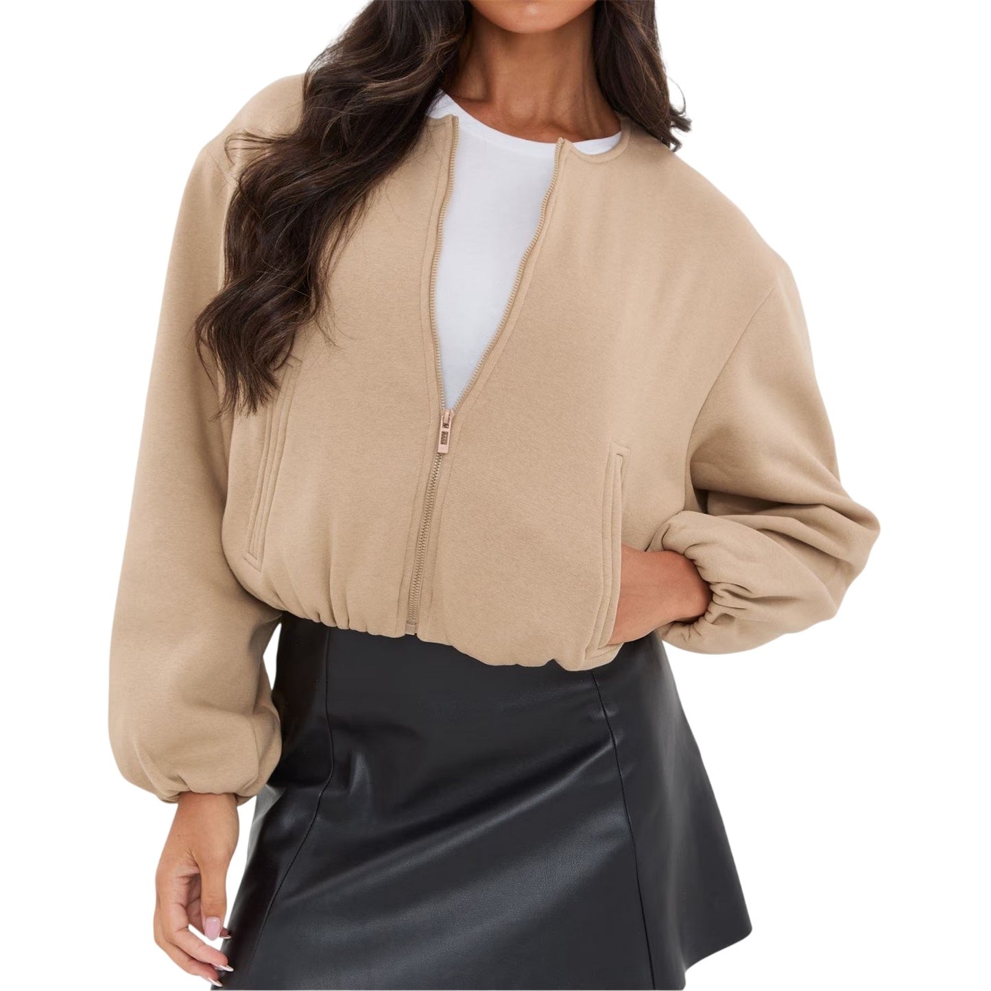 Taupe - Lifestyle - I Saw It First Womens-Ladies Elasticated Hem Bomber Jacket