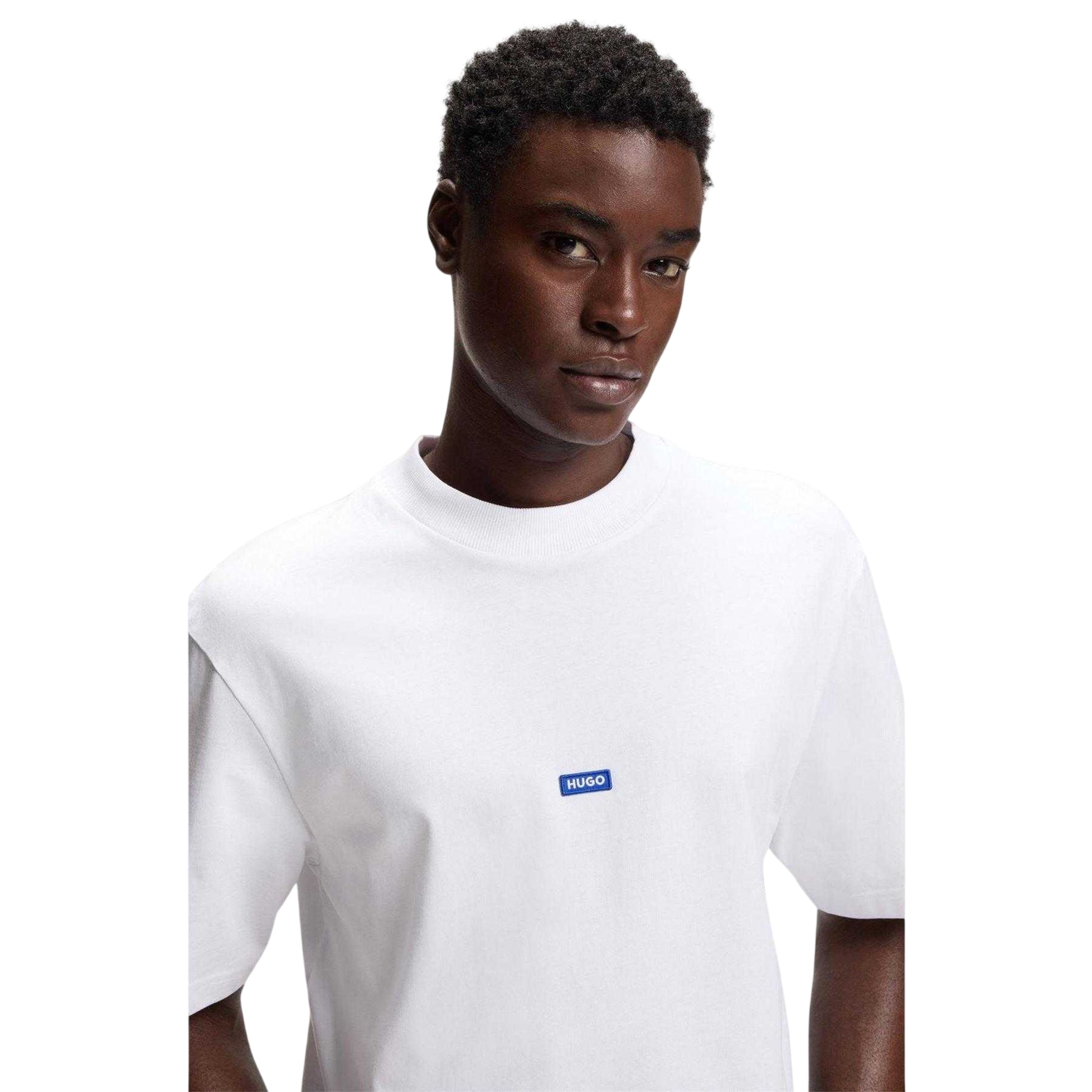 White - Side - Hugo Mens Nieros Logo Cotton T-Shirt