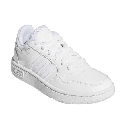 White - Front - Adidas Childrens-Kids Hoops 3.0 Basketball Trainers
