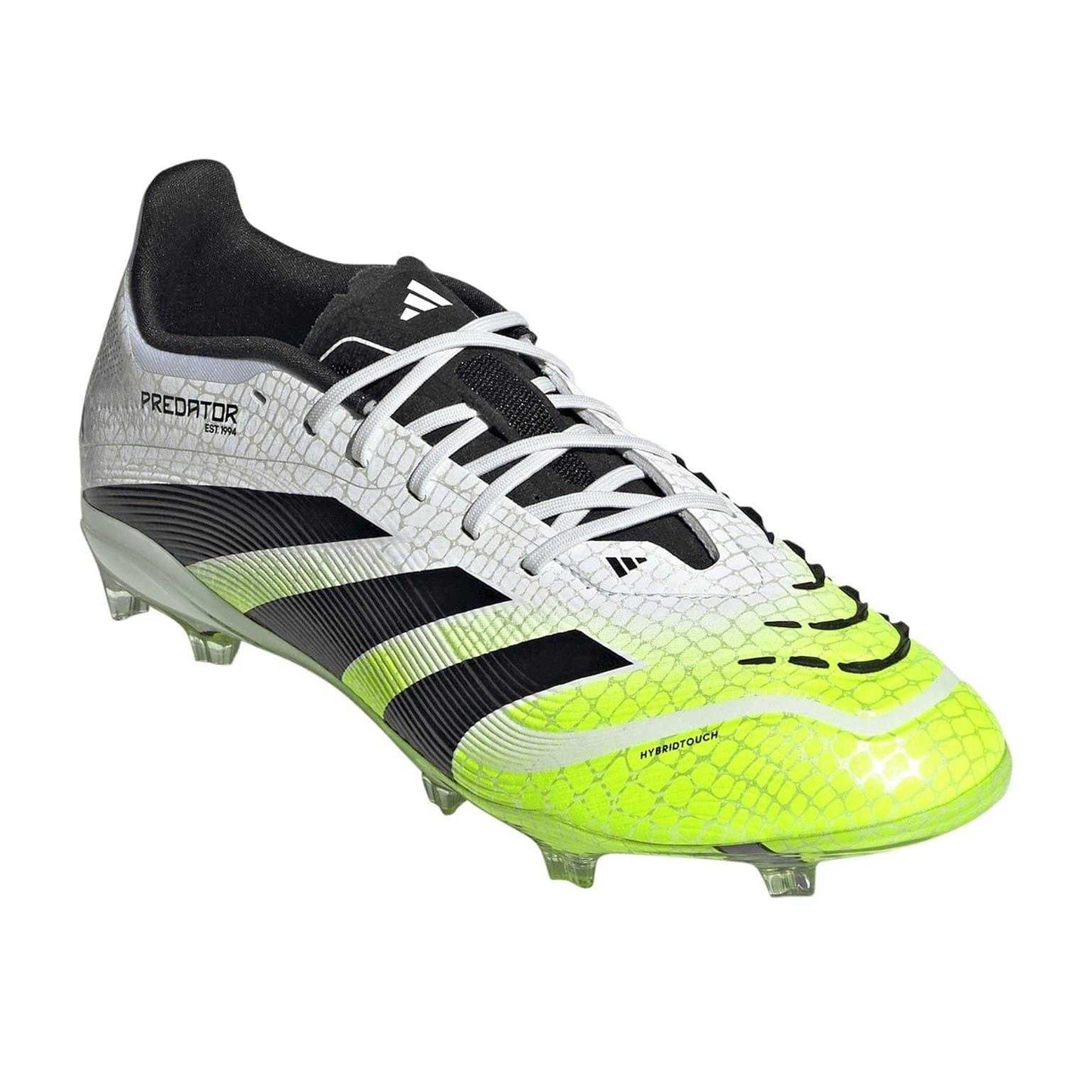 White-Black-Lemon - Front - Adidas Childrens-Kids Predator Elite Firm Ground Football Boots