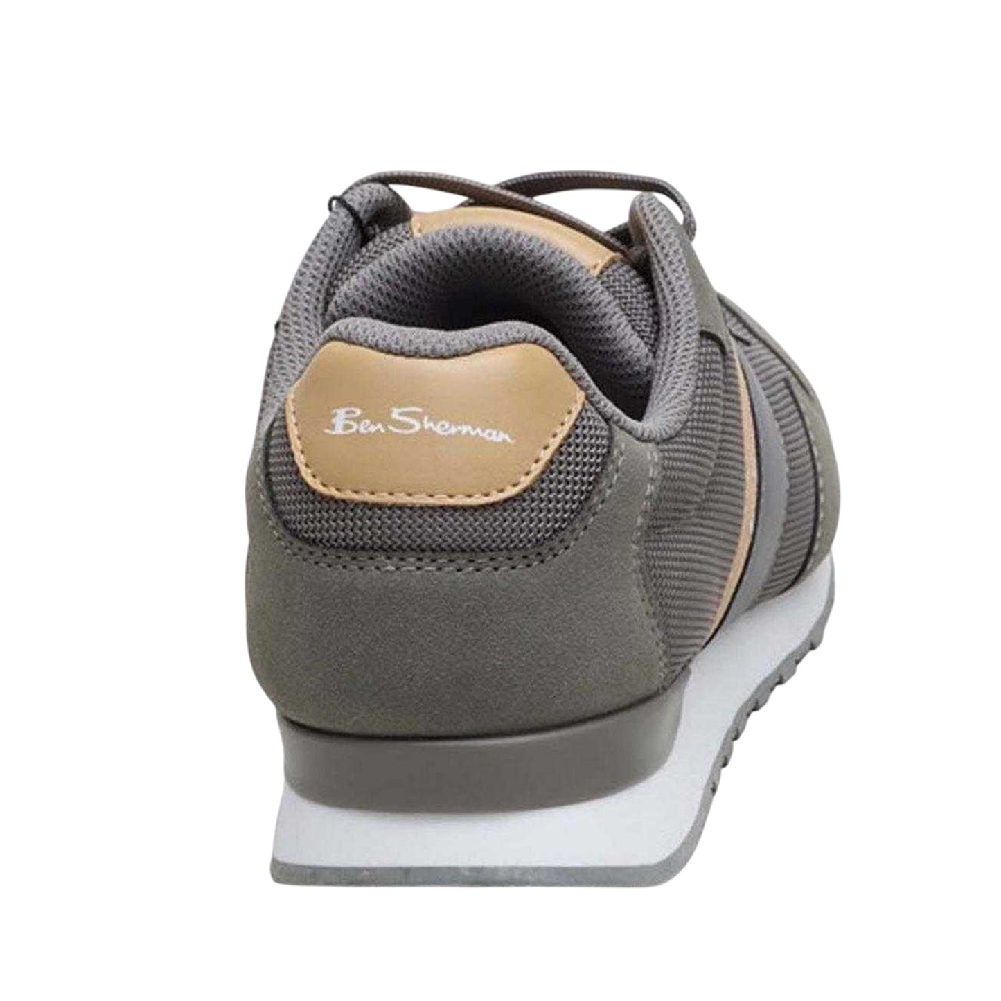 Grey-Brown - Back - Ben Sherman Mens Logo Flat Trainers