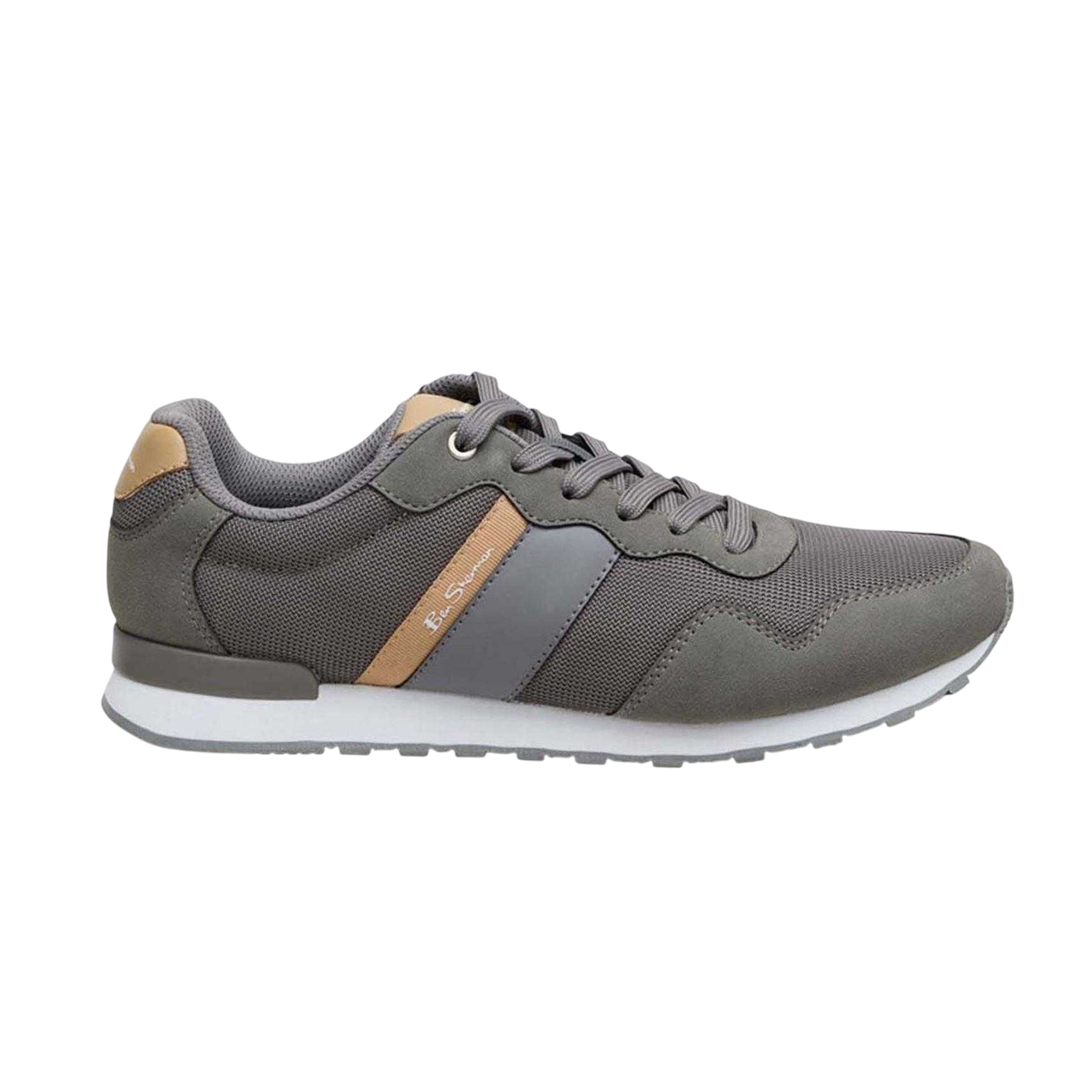 Grey-Brown - Side - Ben Sherman Mens Logo Flat Trainers