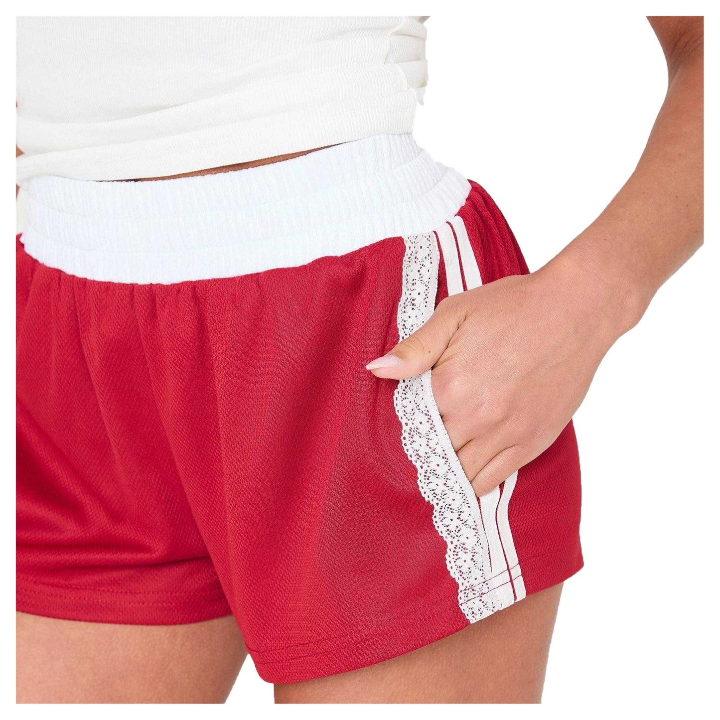 Red - Side - I Saw It First Womens-Ladies Woven Open Pocket Shorts