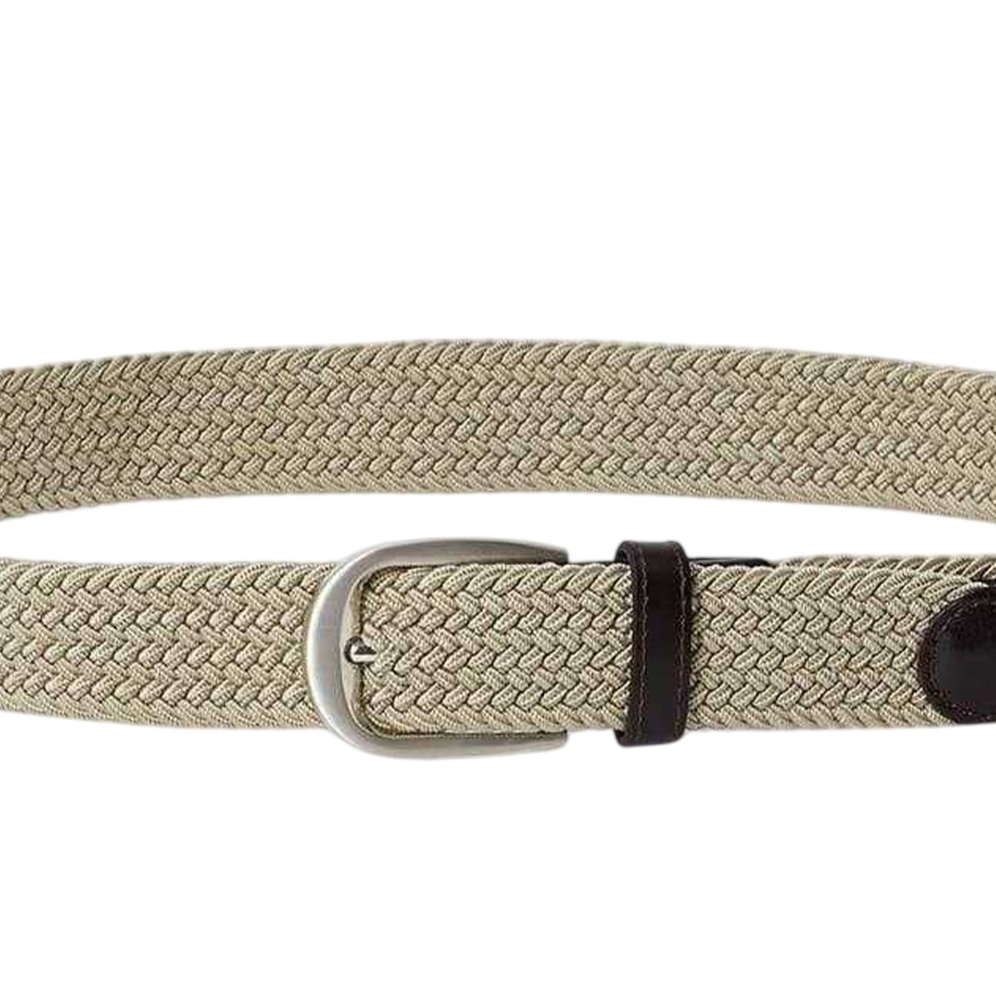 Khaki - Back - Osprey Mens Sam Plaited Leather Trim Belt