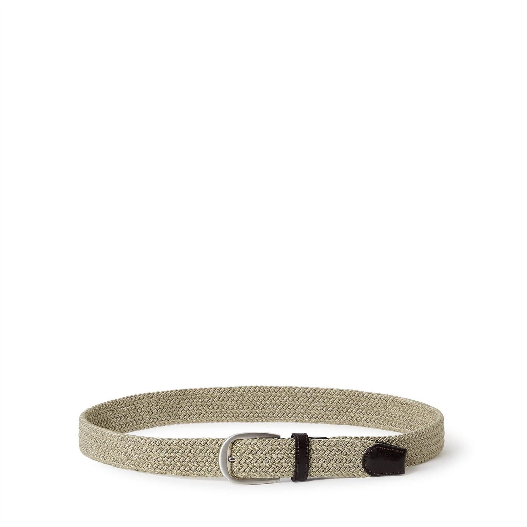 Khaki - Side - Osprey Mens Sam Plaited Leather Trim Belt