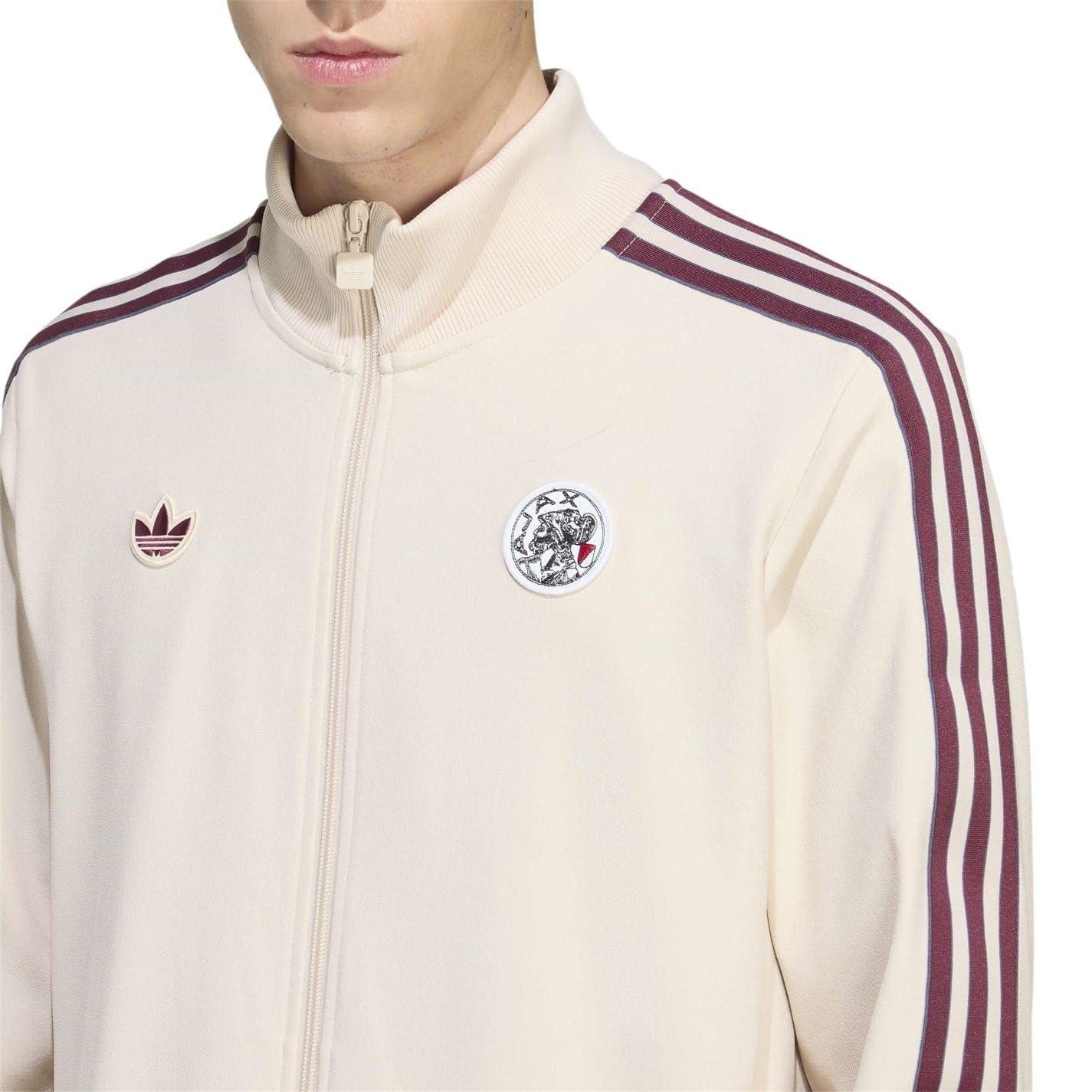 White - Side - Adidas Mens Terrace Icons Ajax Amsterdam Tracksuit Top