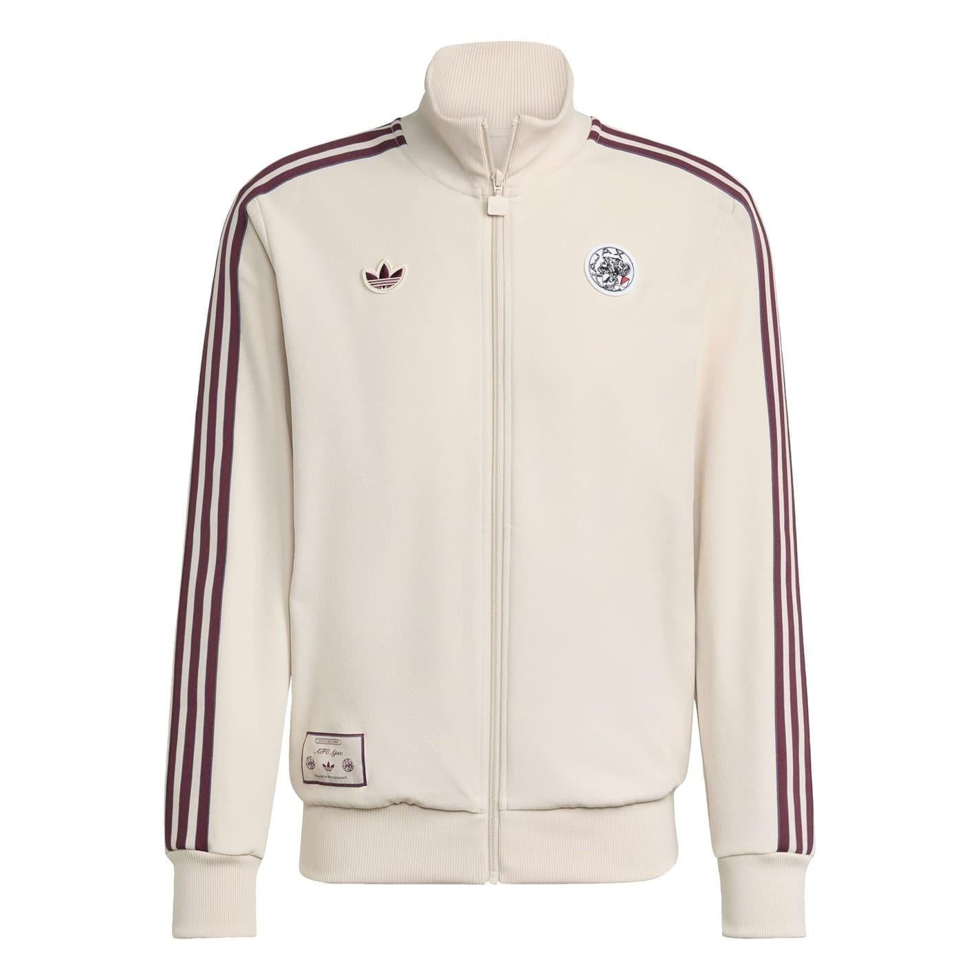 White - Front - Adidas Mens Terrace Icons Ajax Amsterdam Tracksuit Top