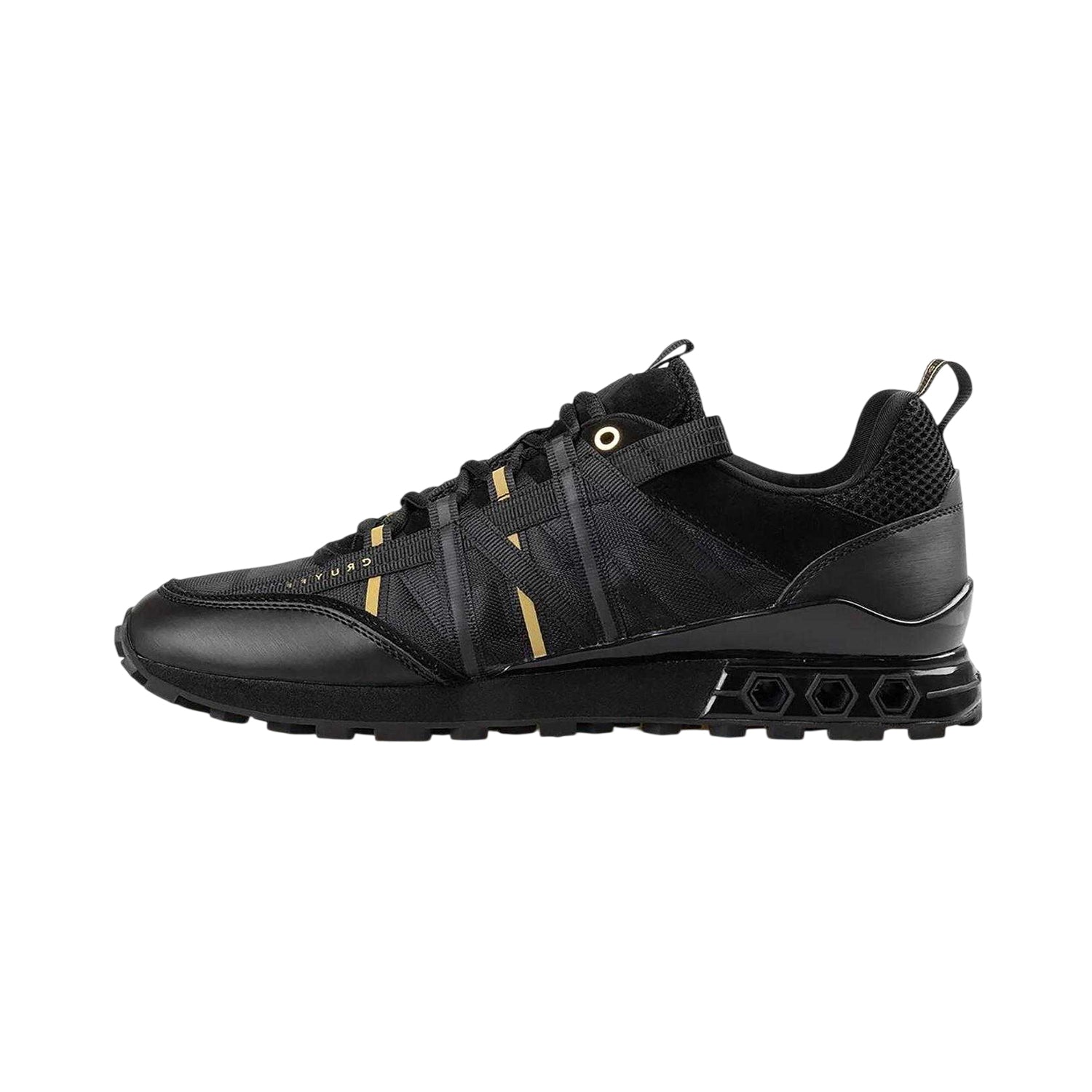Black-Gold - Back - Cruyff Mens Fearia Hex-Tech Trainers