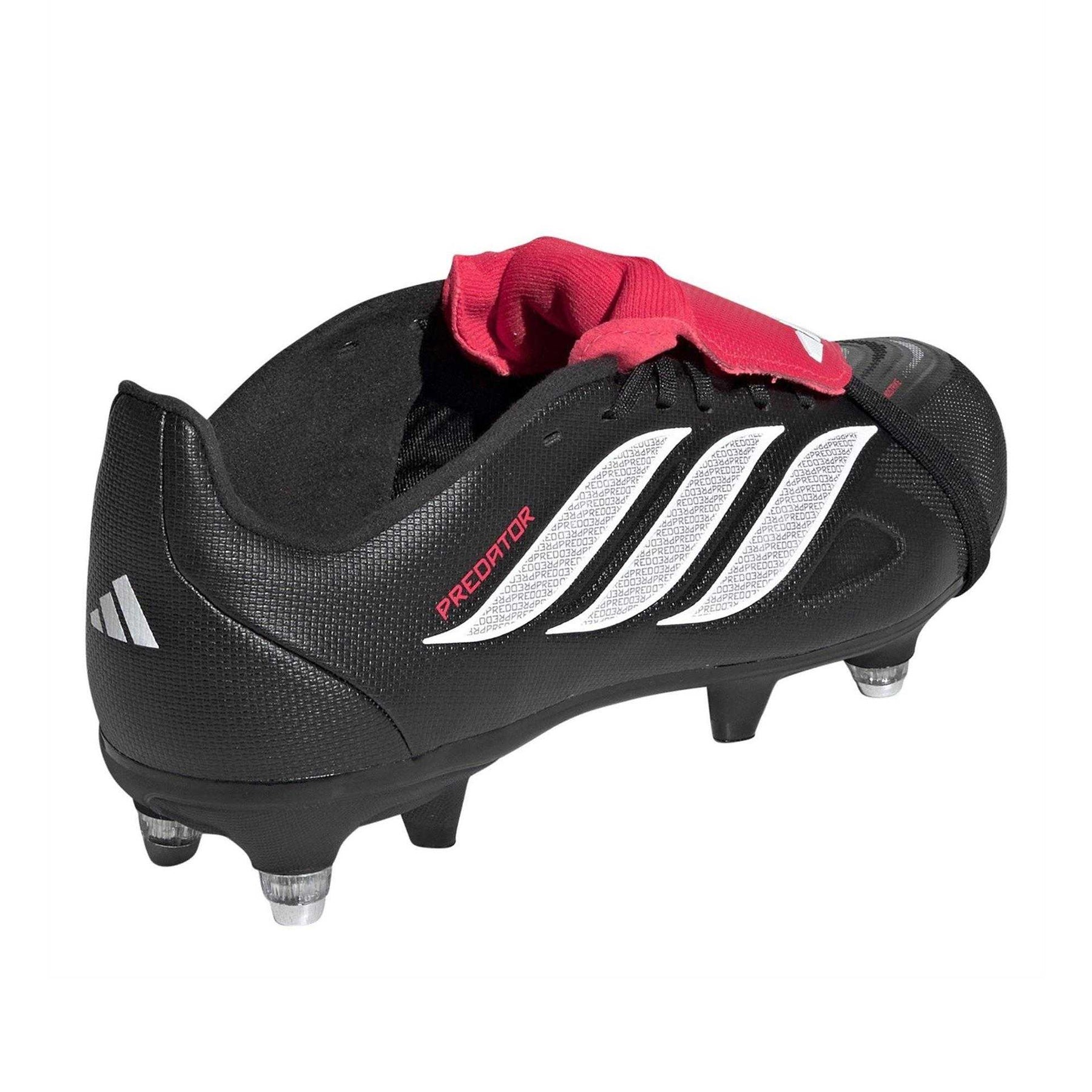 Black-Red - Back - Adidas Childrens-Kids Predator League Soft Ground Rugby Boots