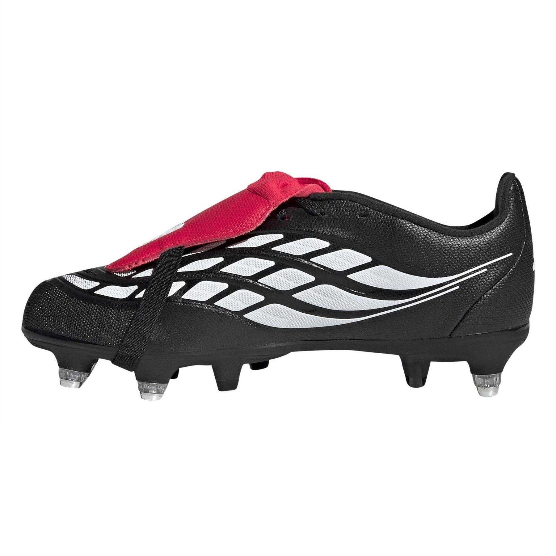 Black-Red - Side - Adidas Childrens-Kids Predator League Soft Ground Rugby Boots