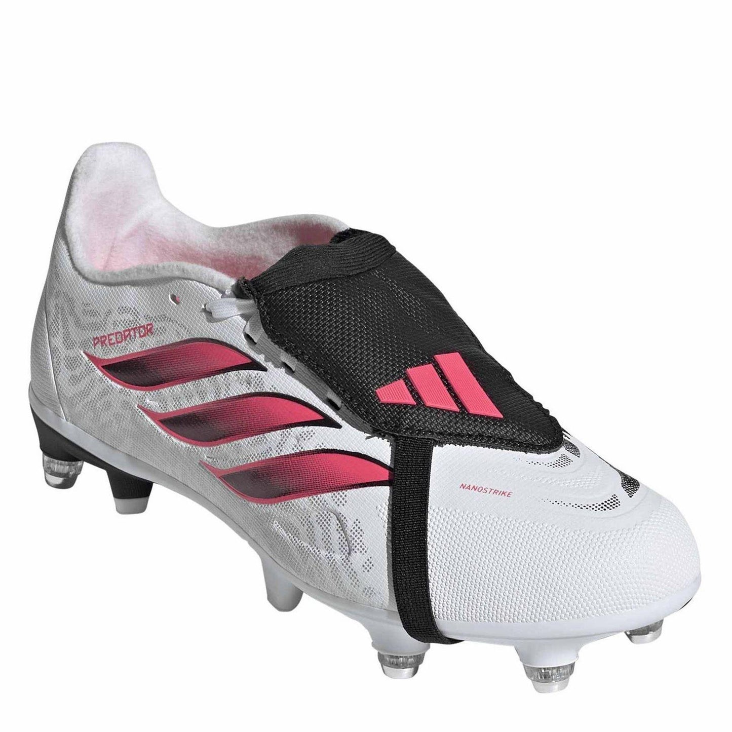 White-Coral - Side - Adidas Childrens-Kids Predator League Soft Ground Rugby Boots