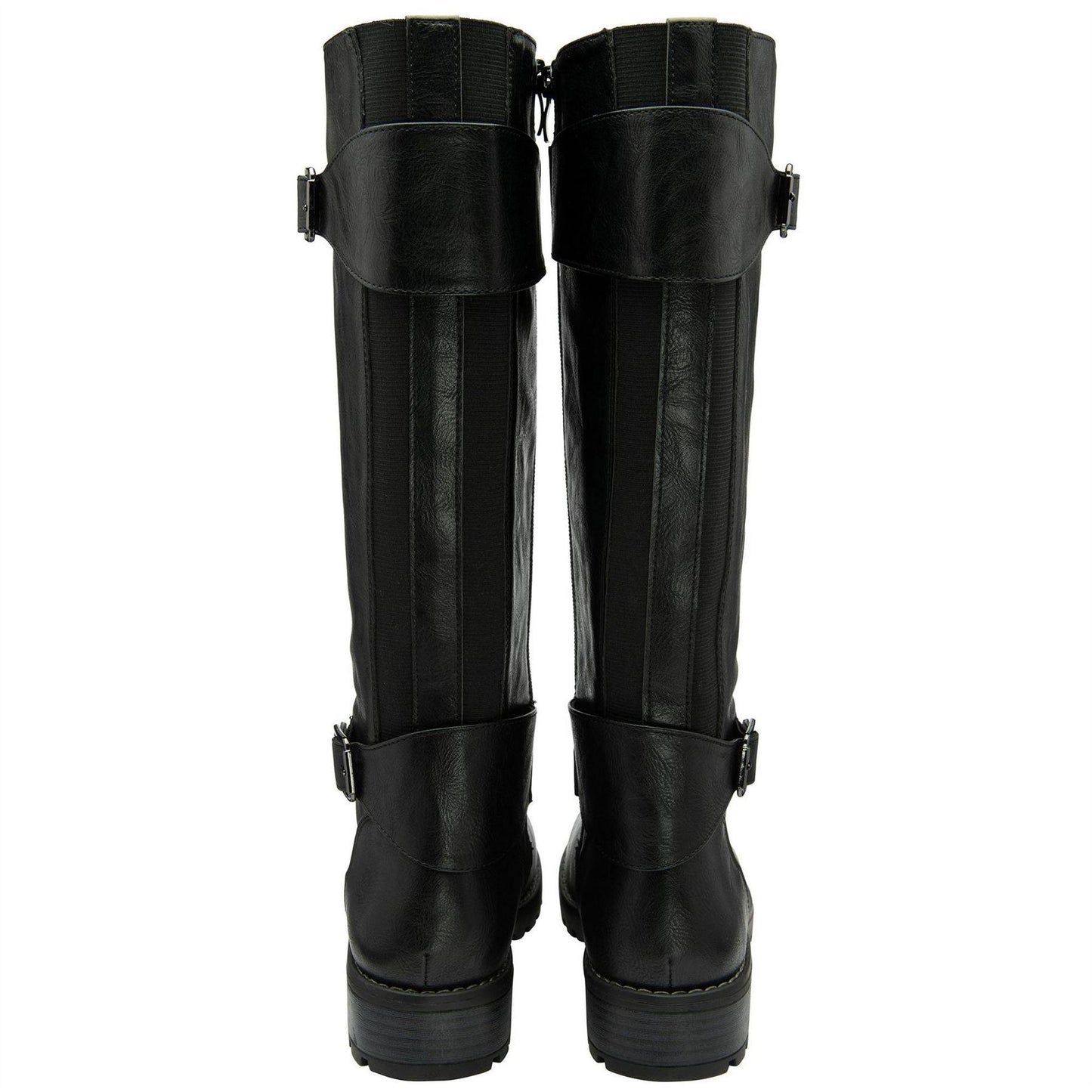 Black - Back - Lotus Shoes Womens-Ladies Brandi Buckle Detail Knee-High Boots
