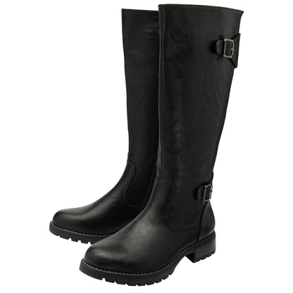 Black - Side - Lotus Shoes Womens-Ladies Brandi Buckle Detail Knee-High Boots