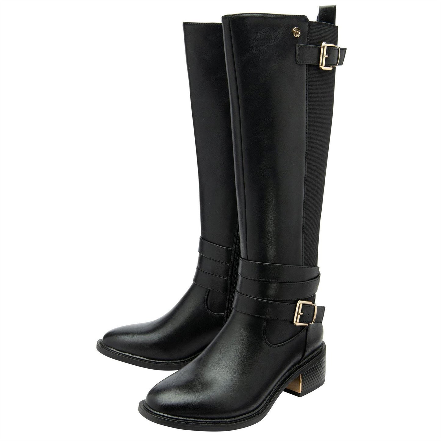 Black - Side - Lotus Shoes Womens-Ladies Freya Leather Knee-High Boots