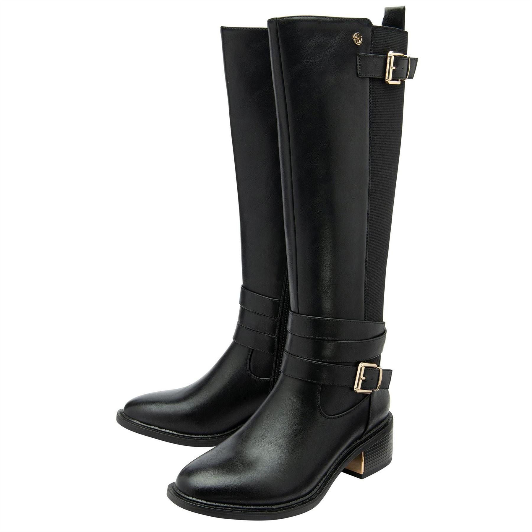 Black - Side - Lotus Shoes Womens-Ladies Freya Leather Knee-High Boots