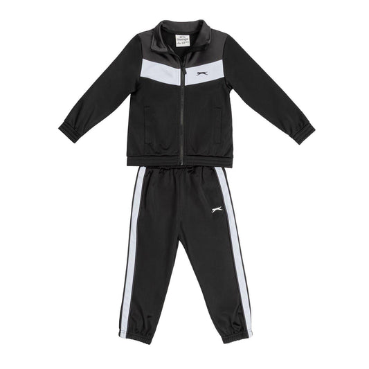 Black-Charcoal - Front - Slazenger Childrens-Kids Polyester Lightweight Tracksuit Set