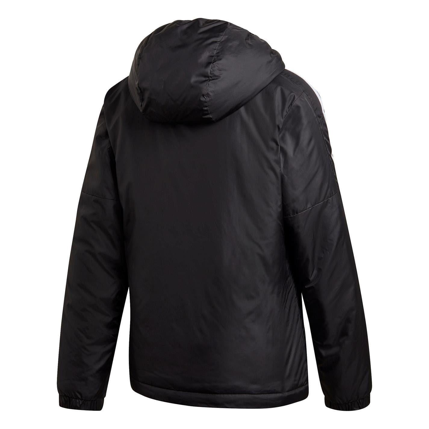 Black-White - Back - Adidas Womens-Ladies Essential 3 Stripes Hooded Jacket