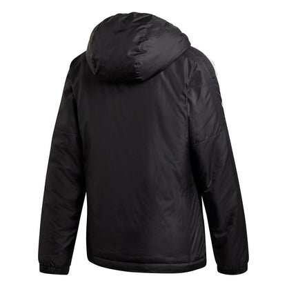 Black-White - Back - Adidas Womens-Ladies Essential 3 Stripes Hooded Jacket