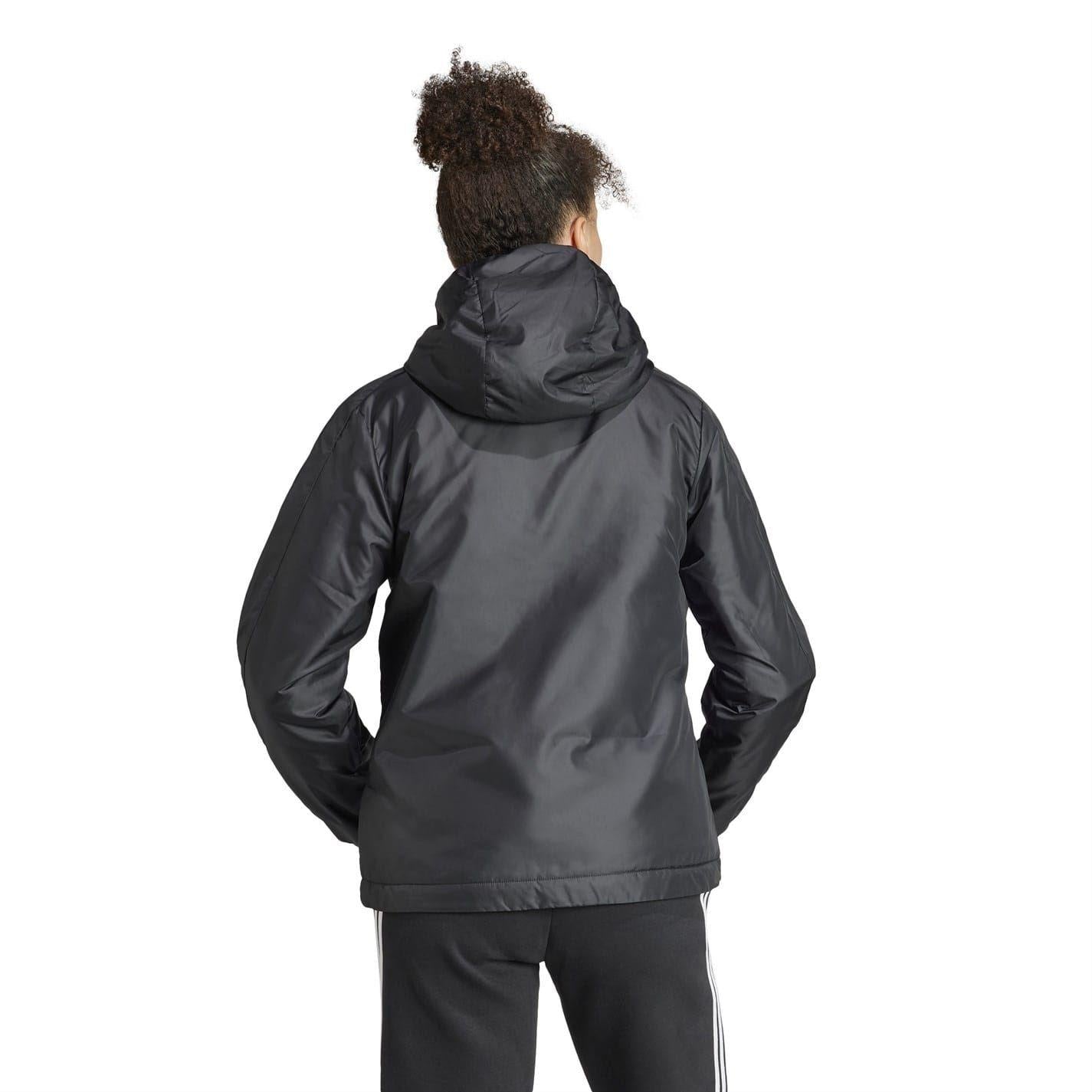 Black-White - Lifestyle - Adidas Womens-Ladies Essential 3 Stripes Hooded Jacket