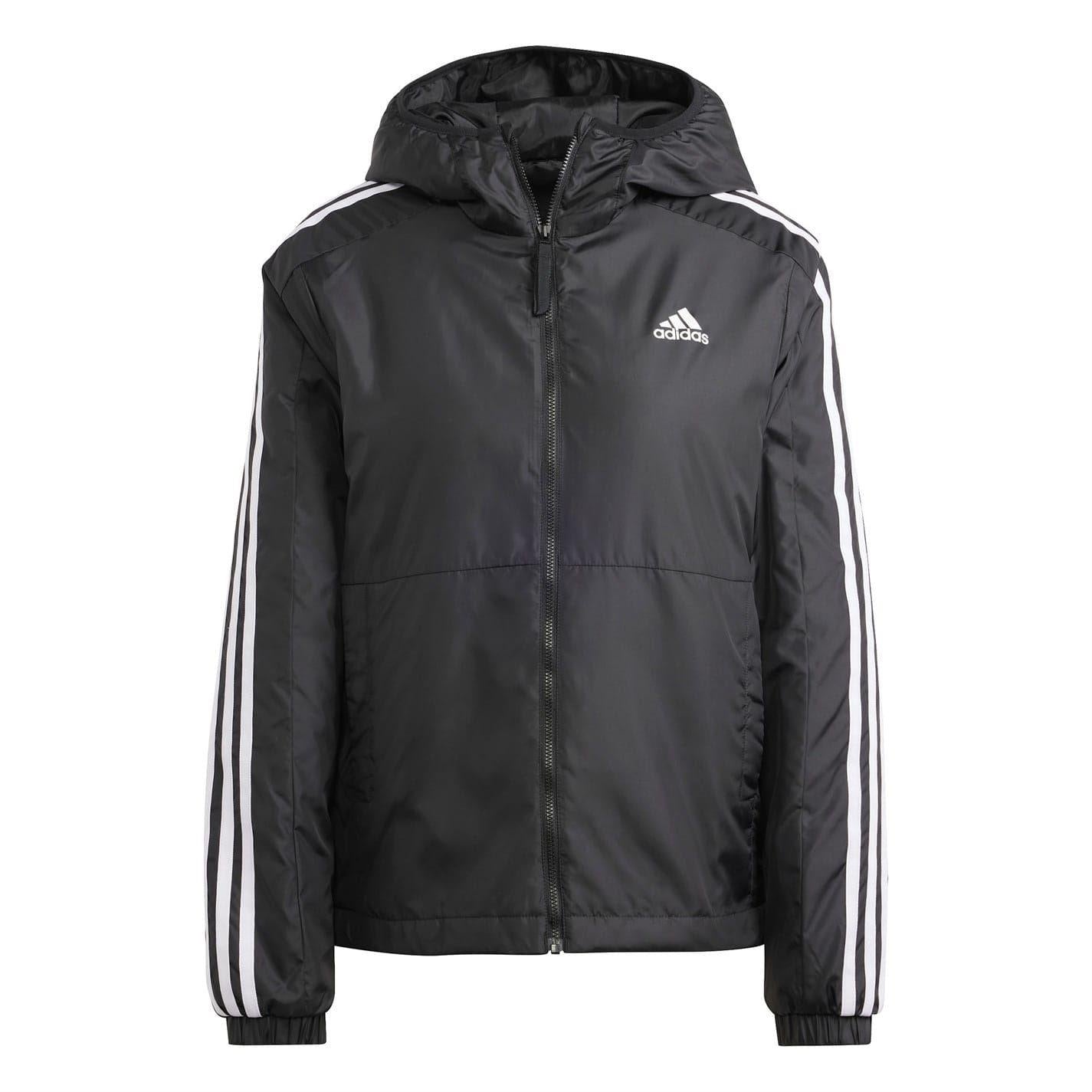 Black-White - Front - Adidas Womens-Ladies Essential 3 Stripes Hooded Jacket