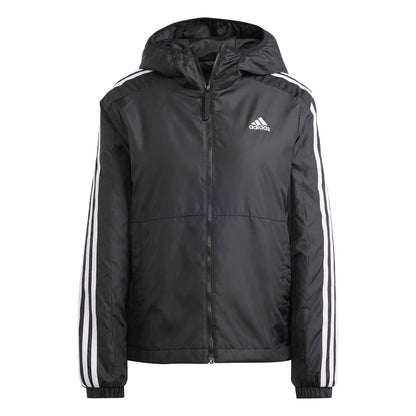 Black-White - Front - Adidas Womens-Ladies Essential 3 Stripes Hooded Jacket