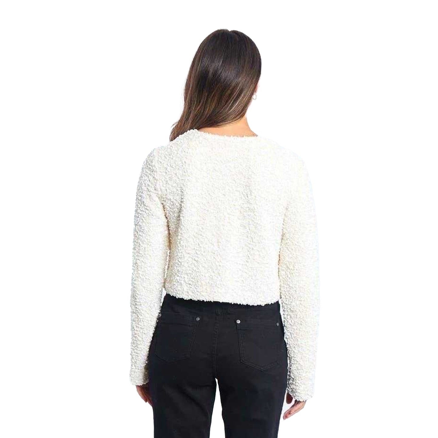 Cream - Back - Be You Womens-Ladies Bow Sequin Relaxed Fit Long-Sleeved Blouse