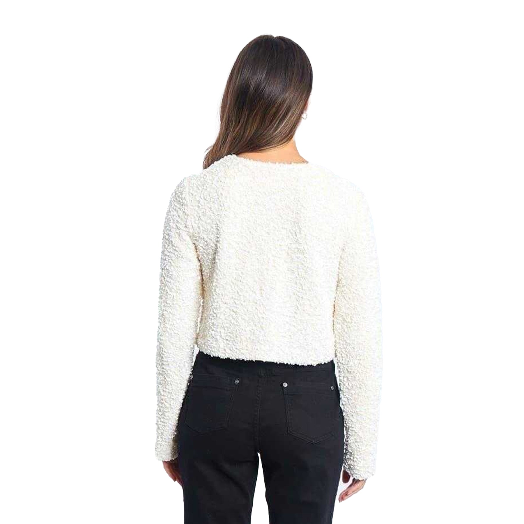 Cream - Back - Be You Womens-Ladies Bow Sequin Relaxed Fit Long-Sleeved Blouse