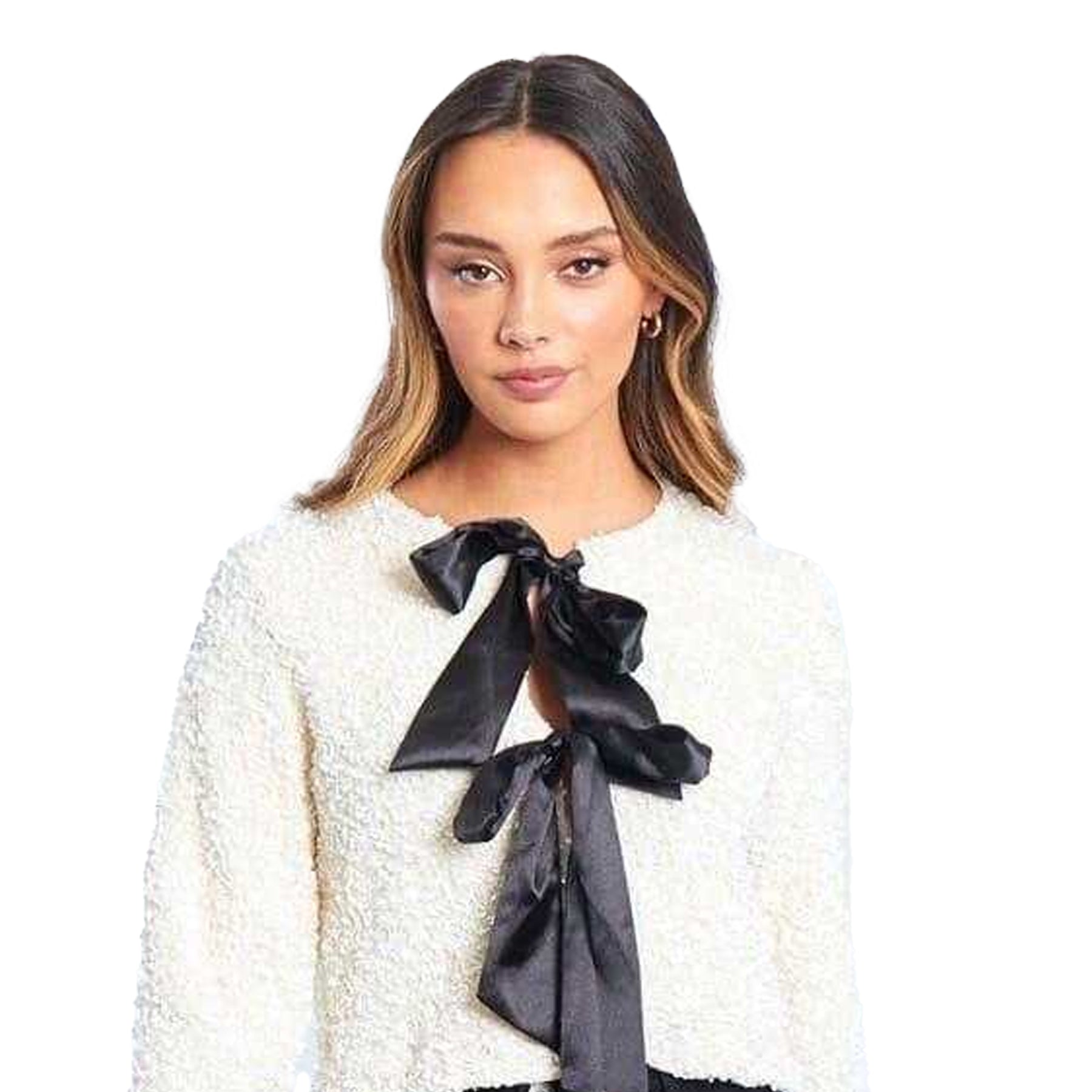 Cream - Side - Be You Womens-Ladies Bow Sequin Relaxed Fit Long-Sleeved Blouse