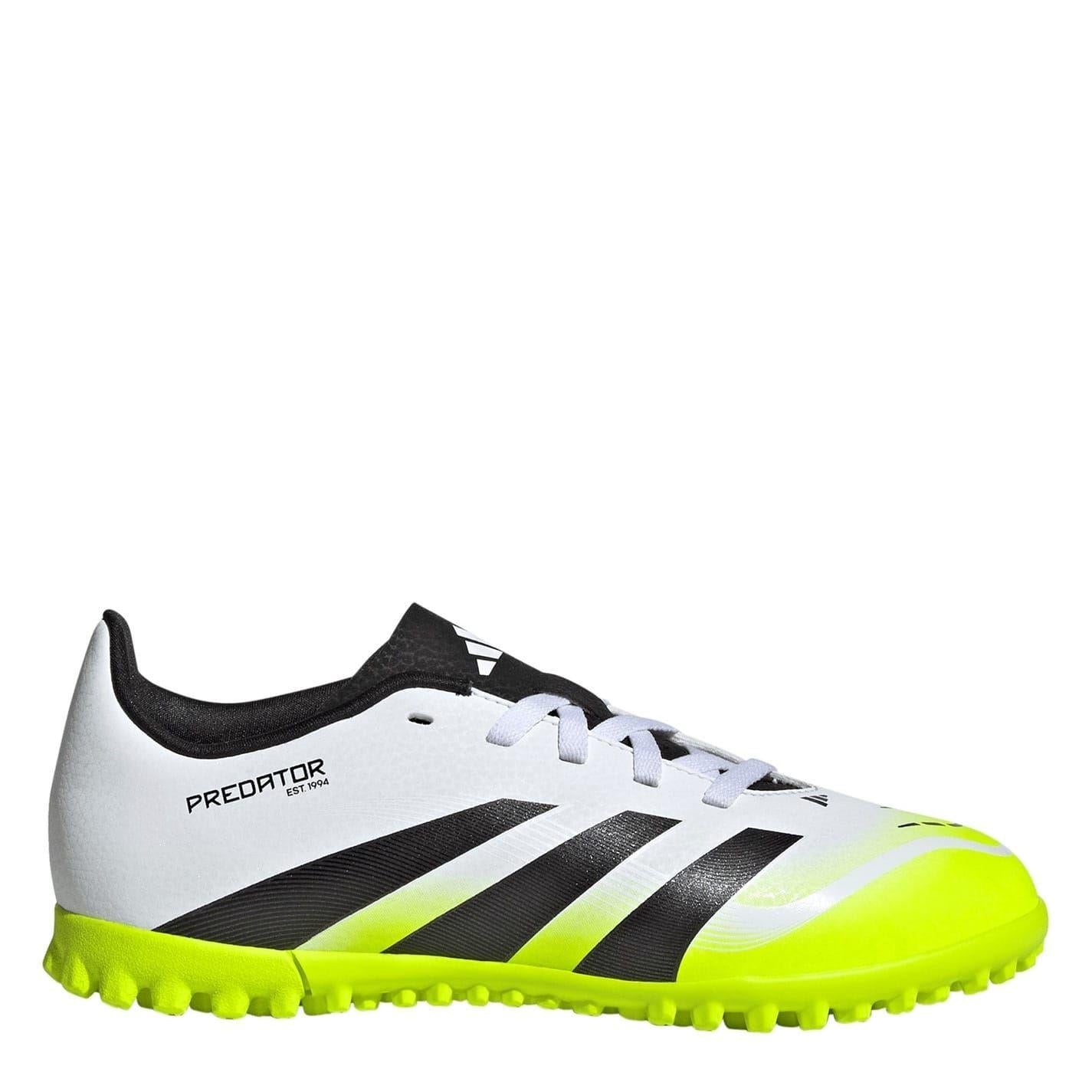White-Black-Lemon - Front - Adidas Childrens-Kids Predator Club Synthetic Artificial Ground Football Boots