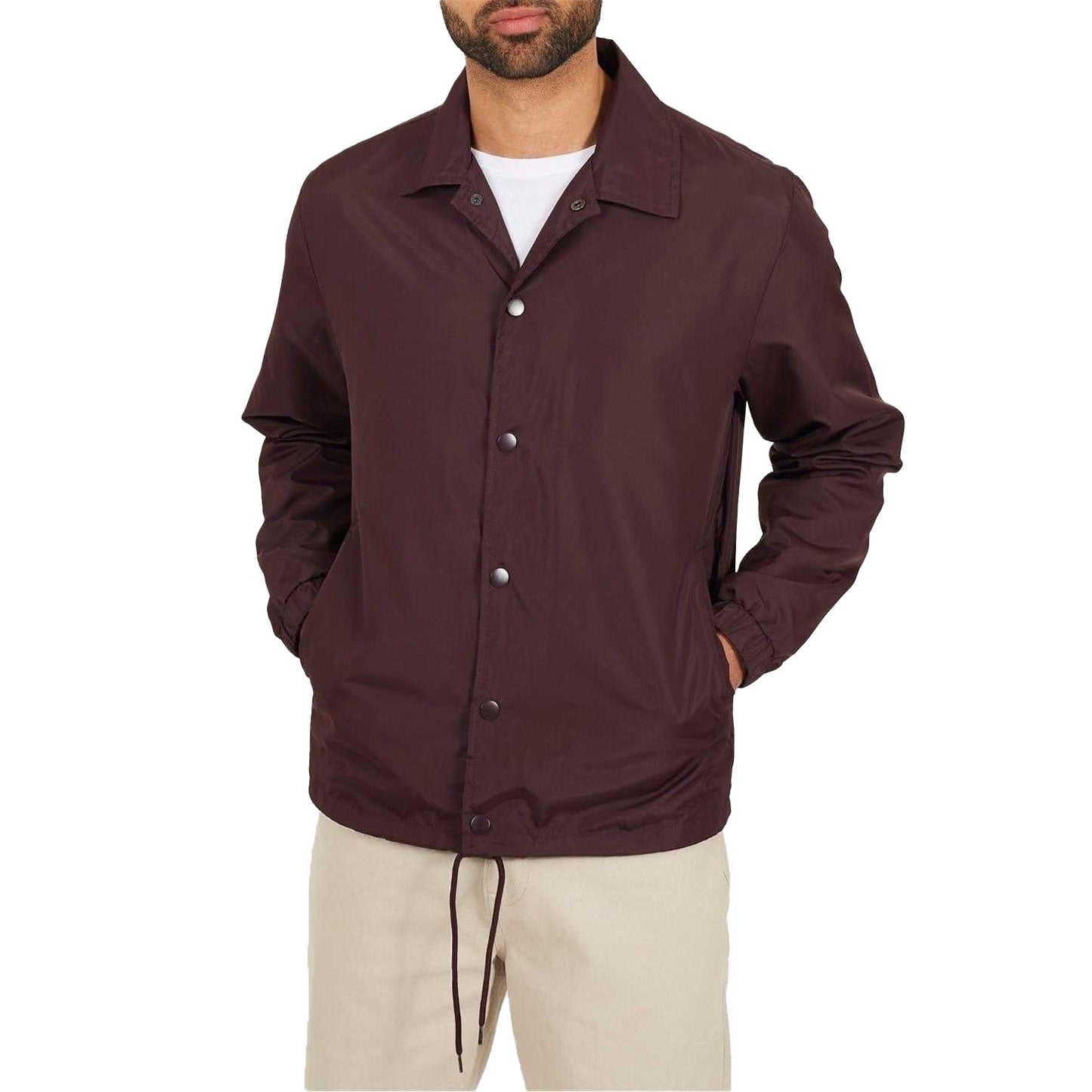 Burgundy - Front - Brave Soul Mens Lightweight Coach Jacket