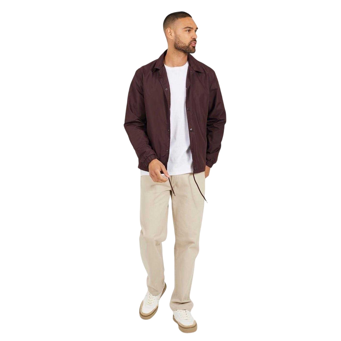 Burgundy - Side - Brave Soul Mens Lightweight Coach Jacket