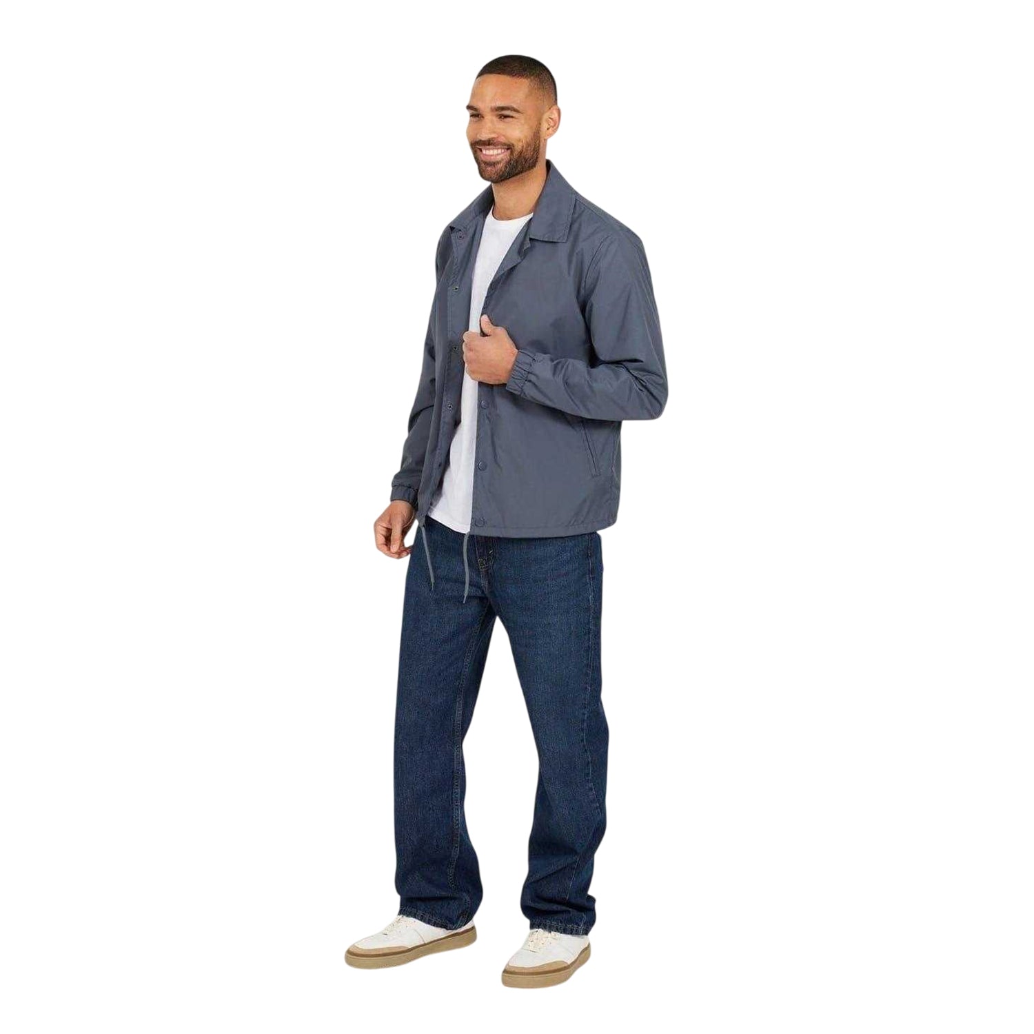 Steel Blue - Side - Brave Soul Mens Lightweight Coach Jacket