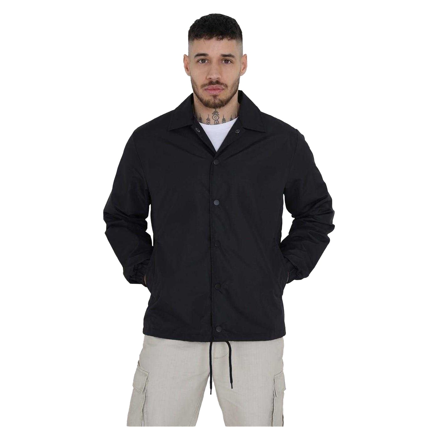 Black - Front - Brave Soul Mens Lightweight Coach Jacket