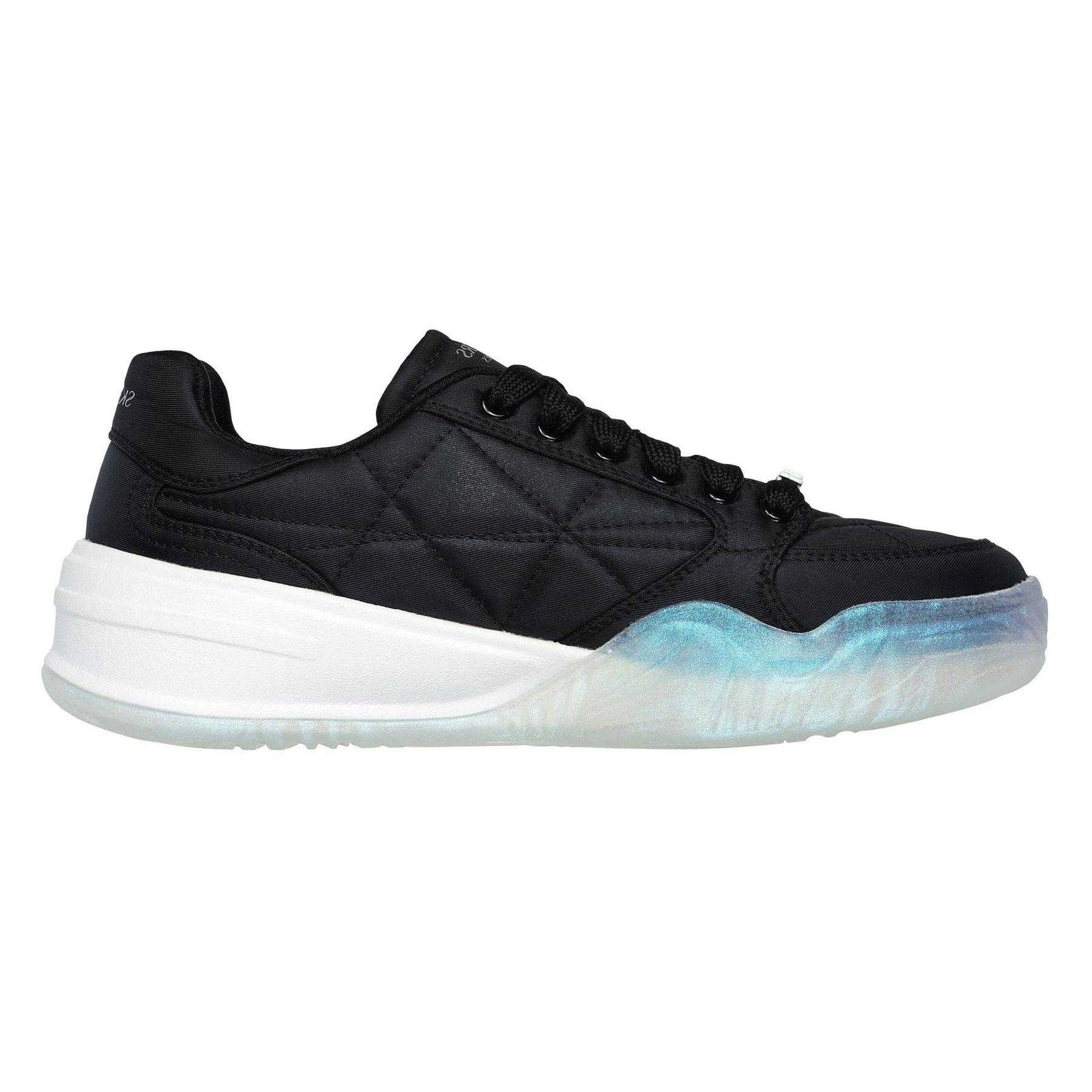 Black-White - Side - Skechers Womens-Ladies Denali Wedge Trainers