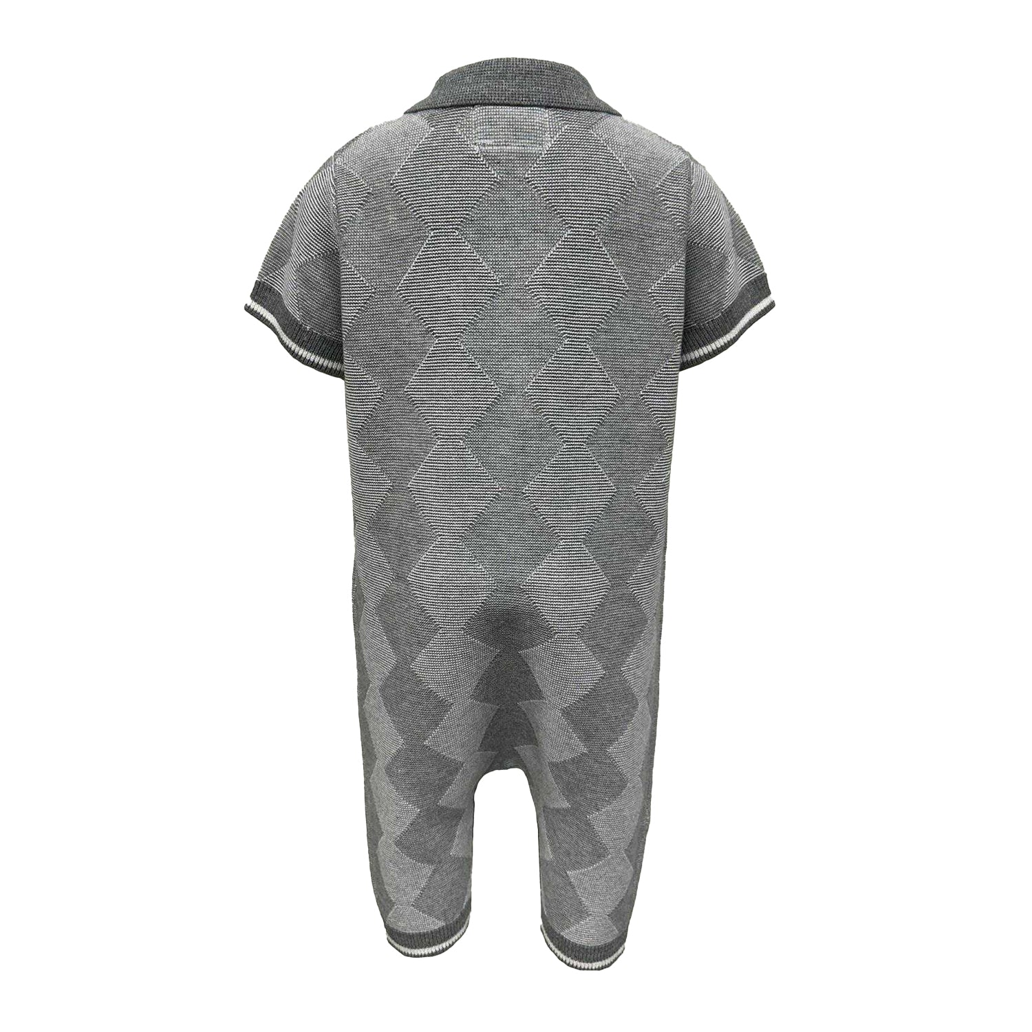 Grey - Back - Pretty Green Baby Boys Argyle Collared Short-Sleeved Romper