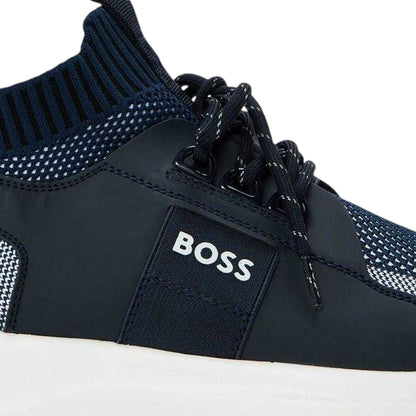 Dark Blue - Side - Boss Mens Extreme Logo Knitted Trainers