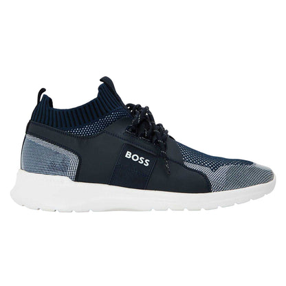 Dark Blue - Front - Boss Mens Extreme Logo Knitted Trainers